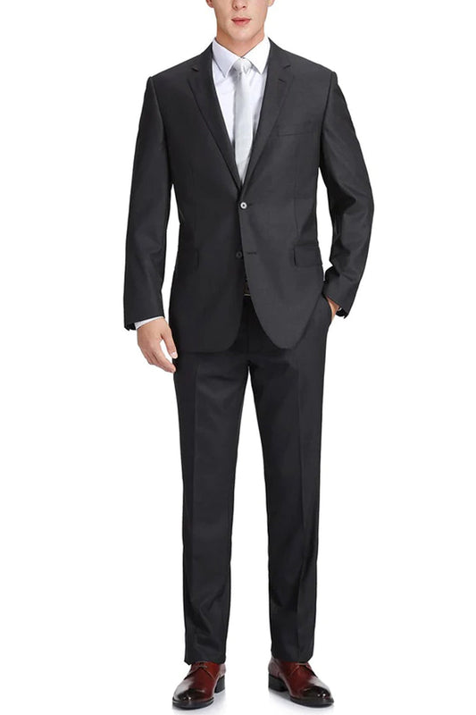 Charcoal Grey Slim Fit Wool Suit for Men - Basic Two Button Style with Optional Vest