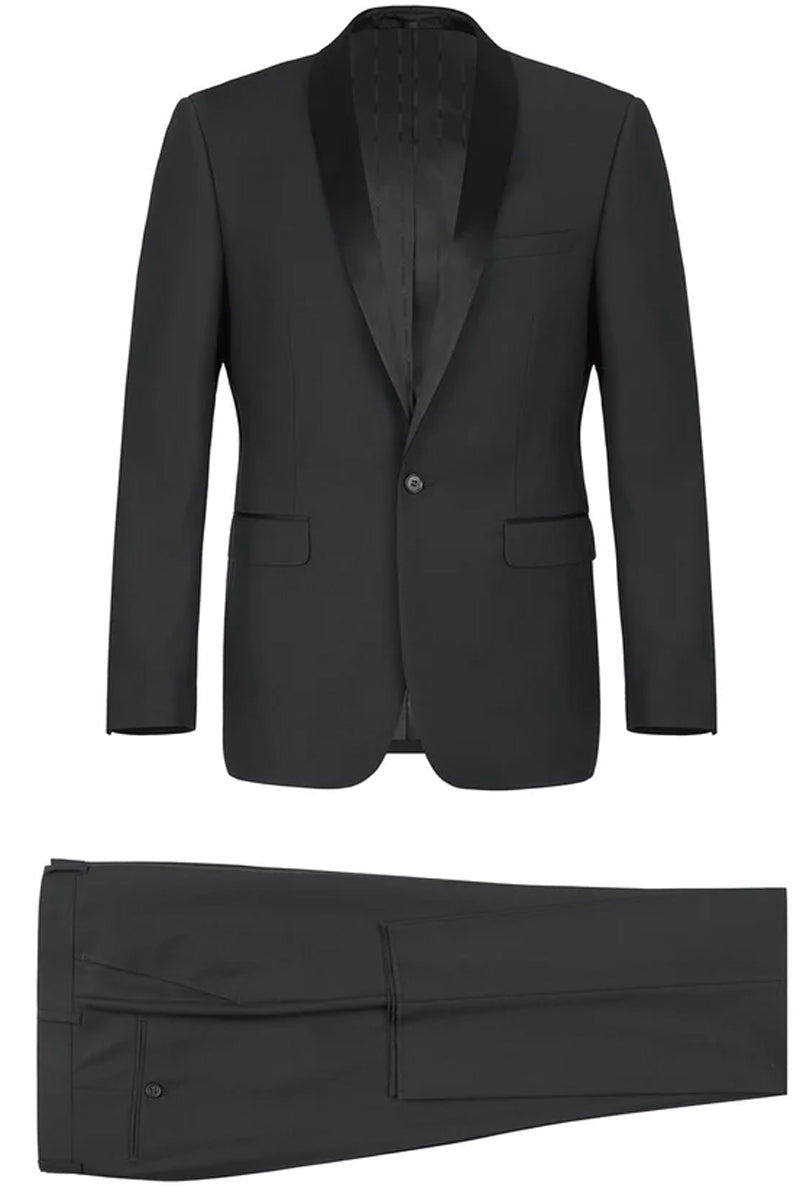 "Black Slim Fit Shawl Collar Tuxedo for Men - Traditional Style" - 44 Short