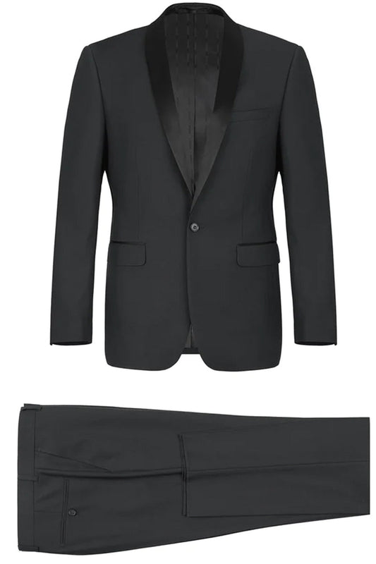 "Black Slim Fit Shawl Collar Tuxedo for Men - Traditional Style"