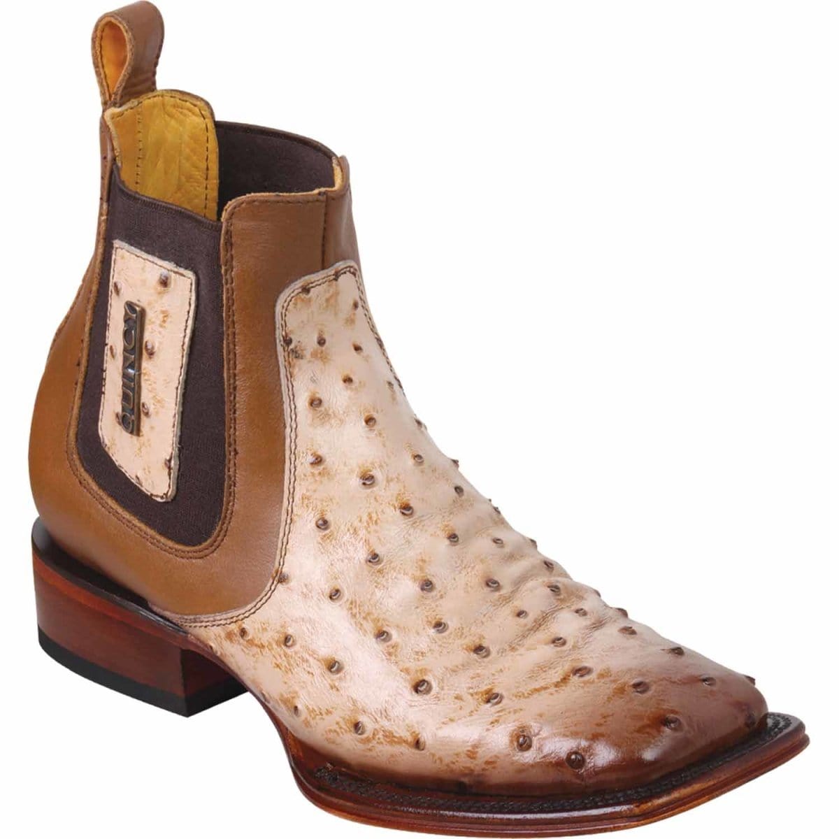 Men's Quincy Ostrich Print Leather Square Toe Ankle Boots - 6