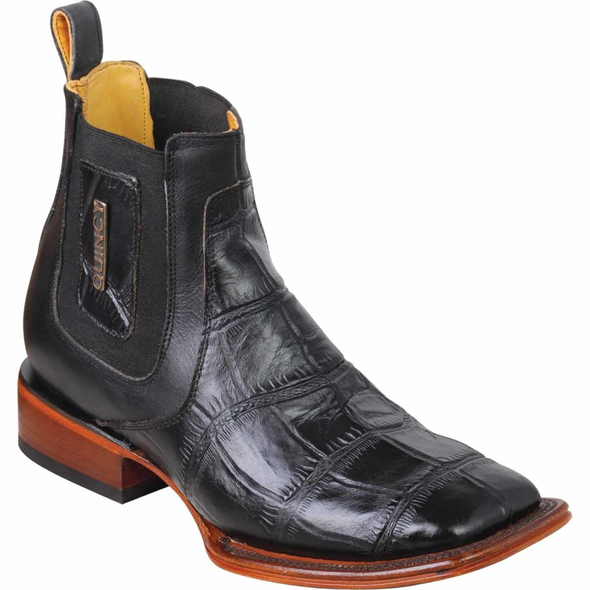 Men's Caiman Belly Print Leather Square Toe Ankle Boots - 6