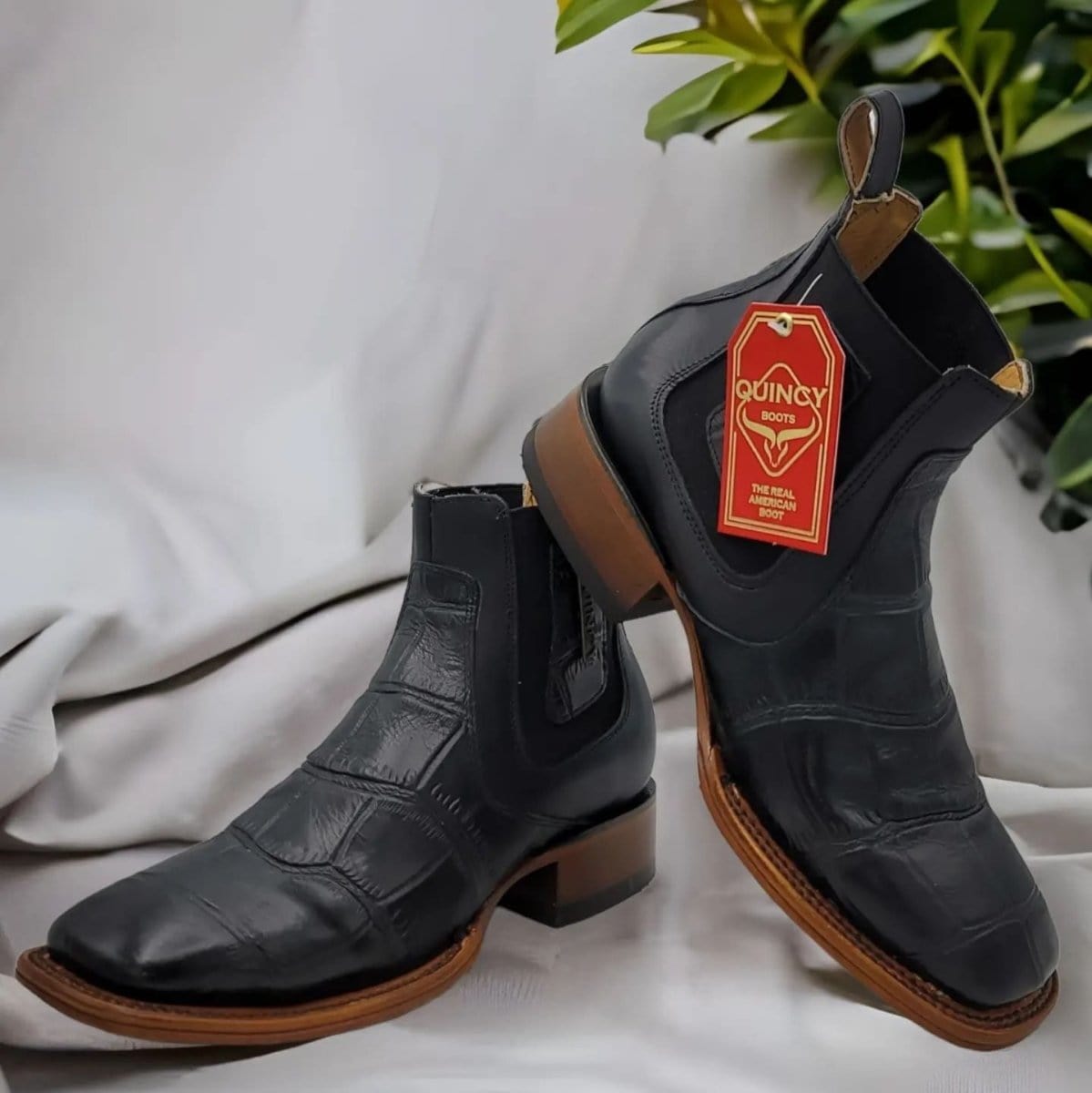 Men's Caiman Belly Print Leather Square Toe Ankle Boots - 6