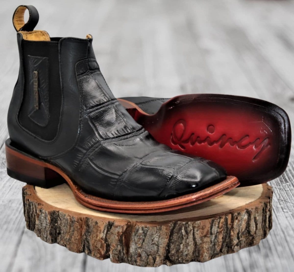 Men's Caiman Belly Print Leather Square Toe Ankle Boots - 6