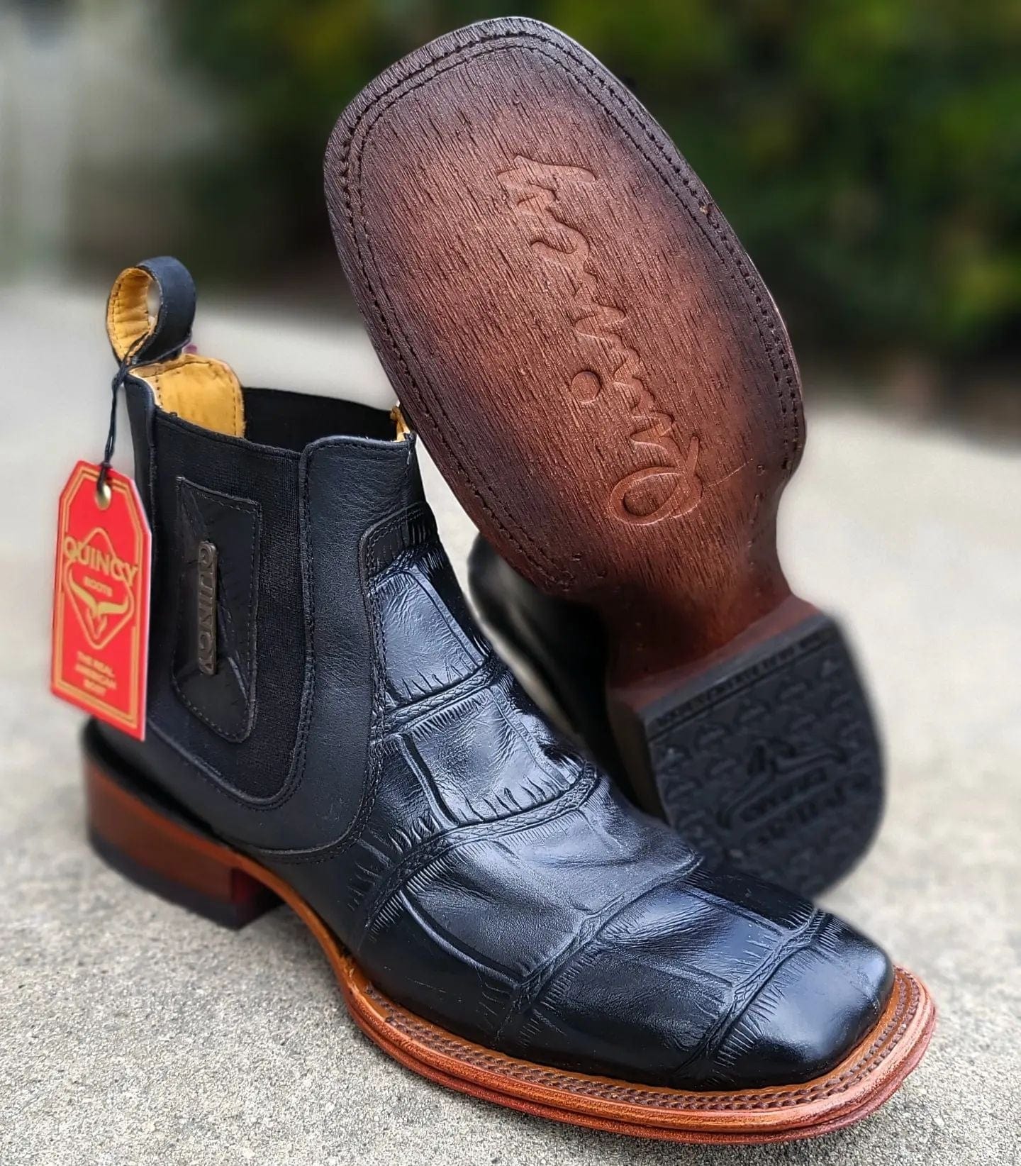 Men's Caiman Belly Print Leather Square Toe Ankle Boots - 6