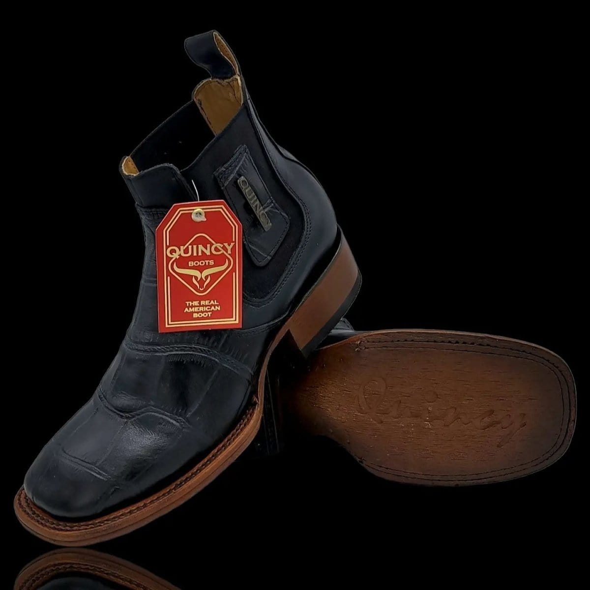 Men's Caiman Belly Print Leather Square Toe Ankle Boots - 6