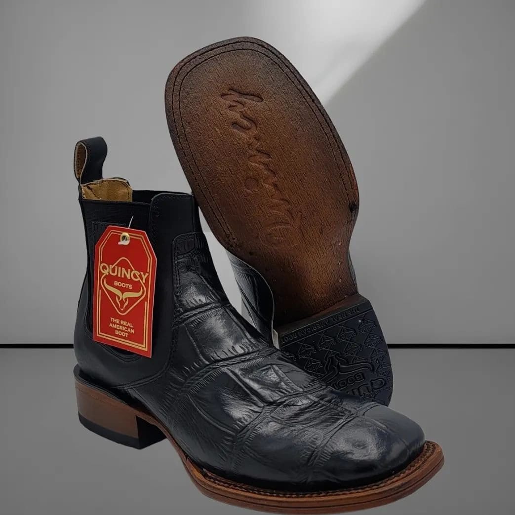 Men's Caiman Belly Print Leather Square Toe Ankle Boots - 6