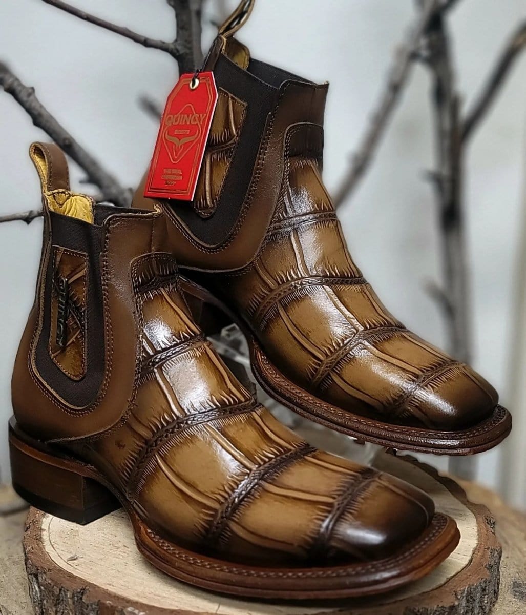 Men's Quincy Alligator Print Square Toe Ankle Boots - Tobacco - 6