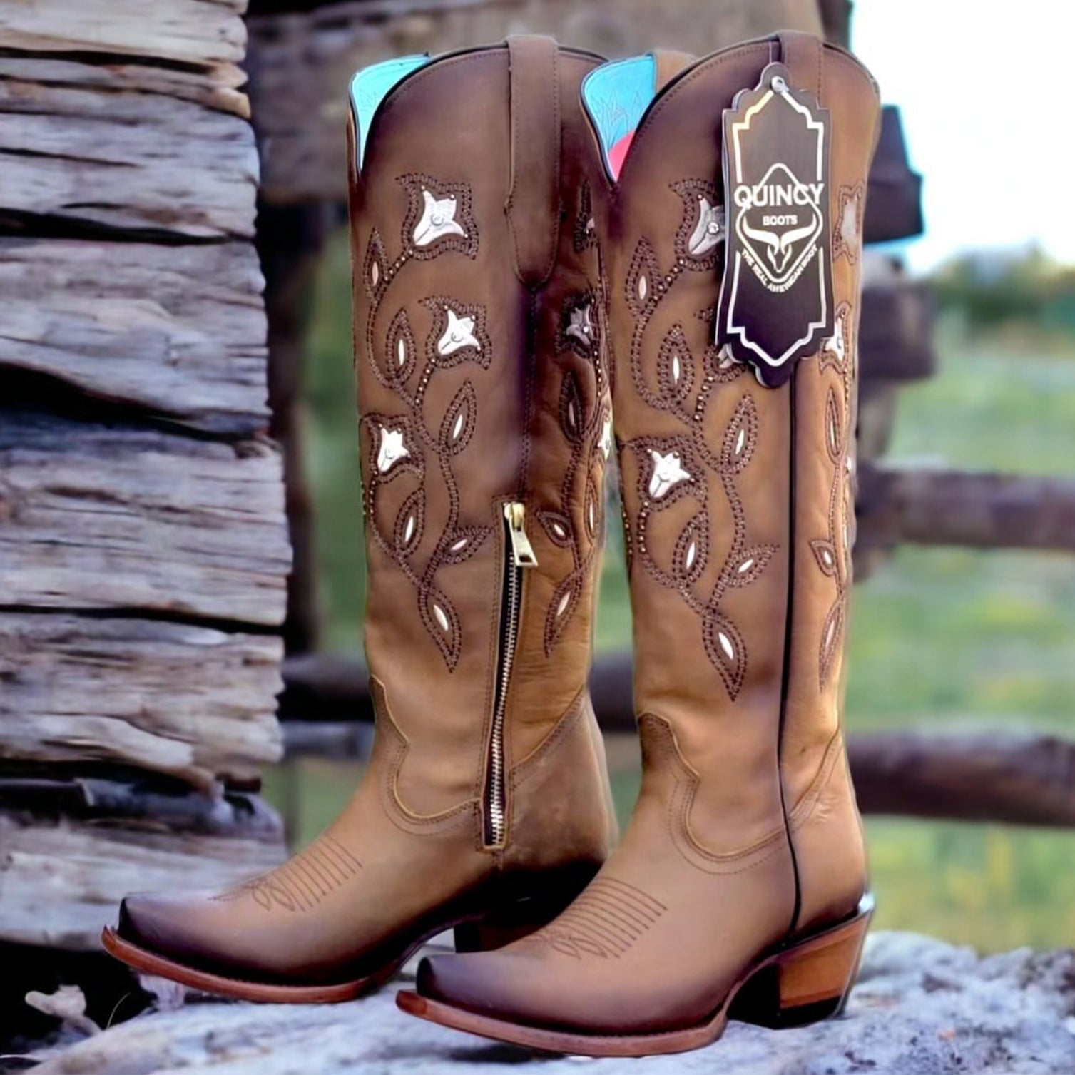Tall Brown Cowgirl Boots Snip Toe - Brown