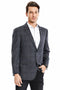 "Double Windowpane Plaid Men's Blazer - Regular Fit, Two Button, Charcoal Grey"