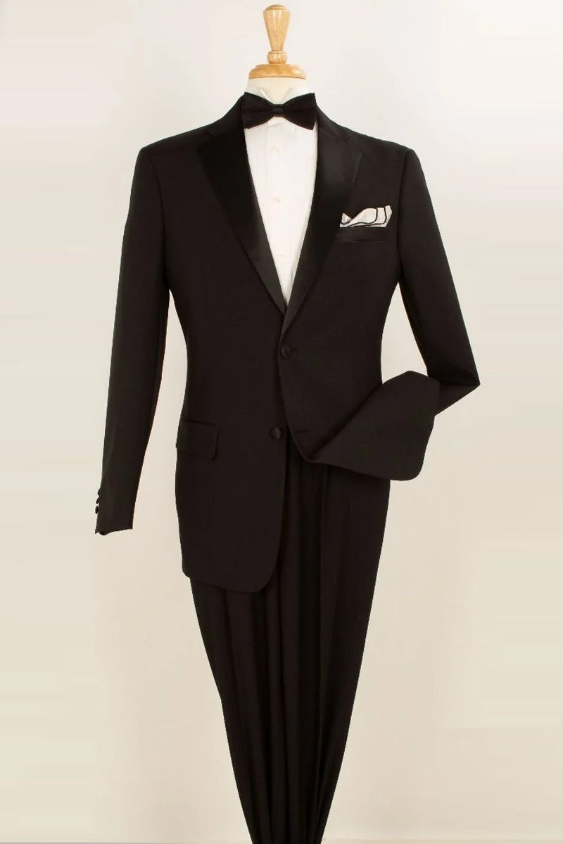 "Classic Fit Men's Black Tuxedo with 2 Button Pleated Poplin Pants"