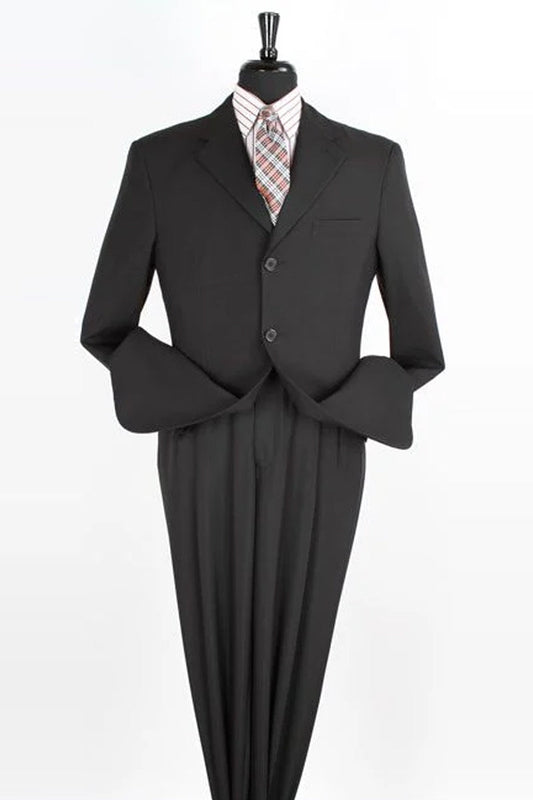 "Classic Fit Men's Two Piece Poplin Suit - Three Button Style in Black"