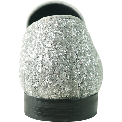 "Silver Sequin Prom 2026 Tuxedo Loafers - Modern Men's Glitter Buckle"