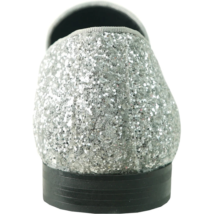 "Silver Sequin Prom 2026 Tuxedo Loafers - Modern Men's Glitter Buckle"
