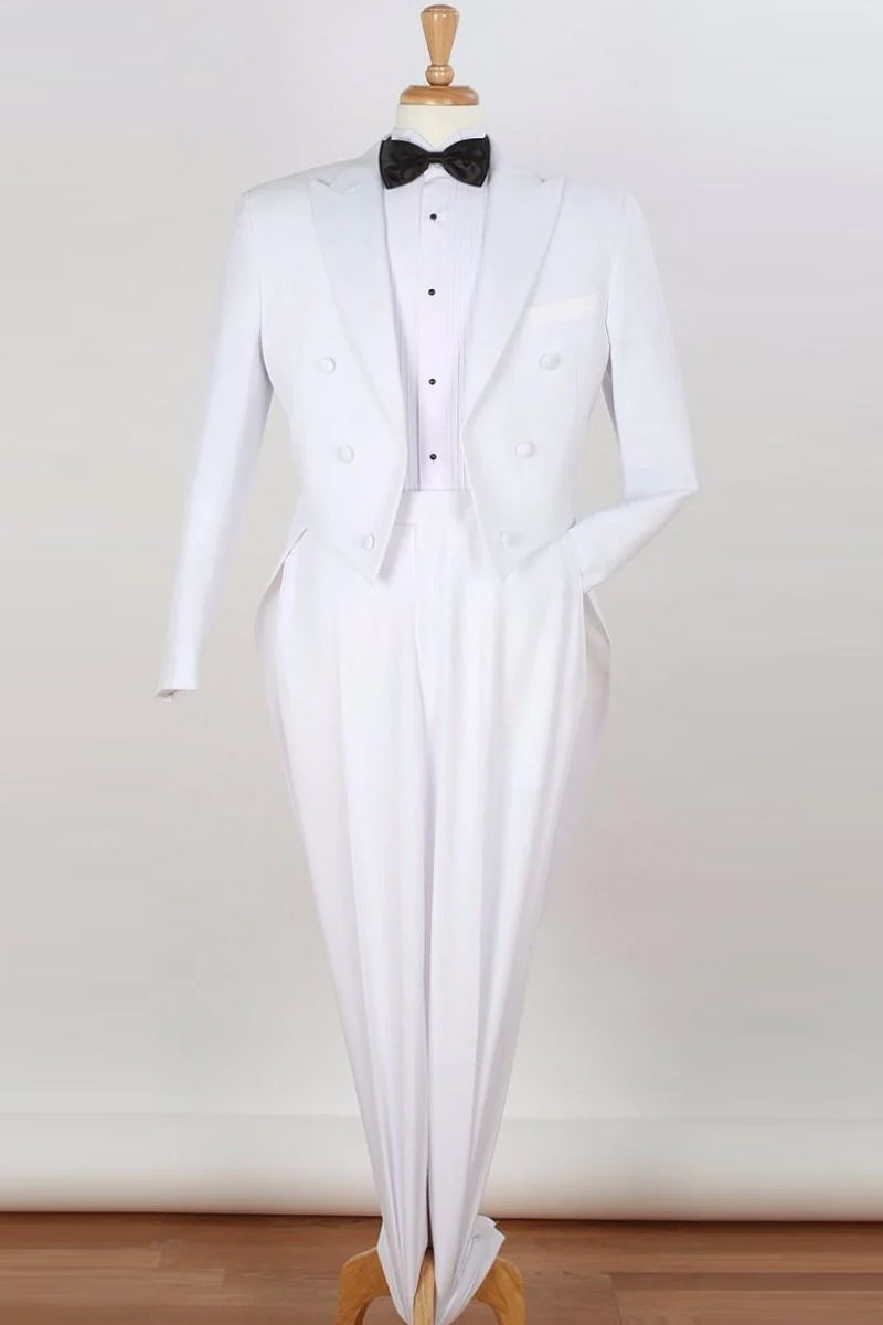 "Classic Fit Men's White Tuxedo - Long Tail Elegance"