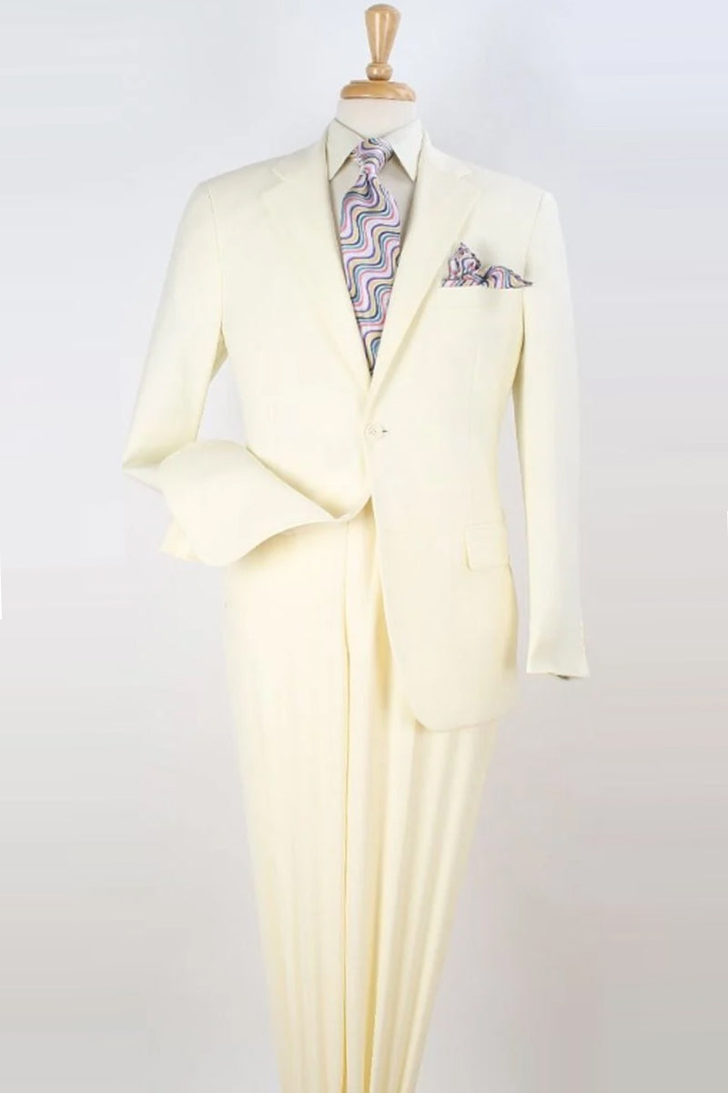 Apollo King "Modern Fit Two Button Men's Poplin Suit in Ivory - Basic Style" - 36 Regular