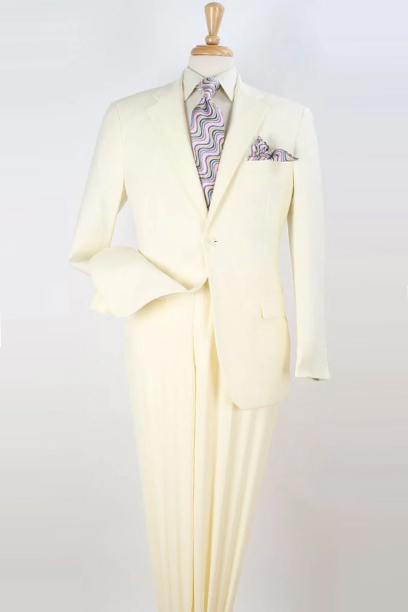 "Modern Fit Two Button Men's Poplin Suit in Ivory - Basic Style"