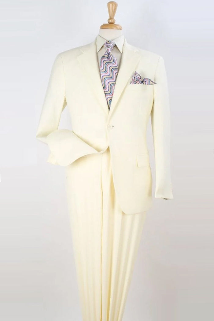 Apollo King "Modern Fit Two Button Men's Poplin Suit in Ivory - Basic Style"