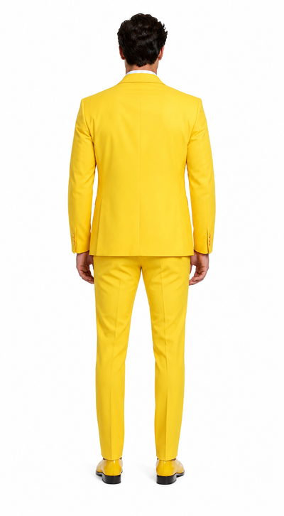 Radiant Golden Bloom Mens 3-Piece Suit with Floral Peak Lapel