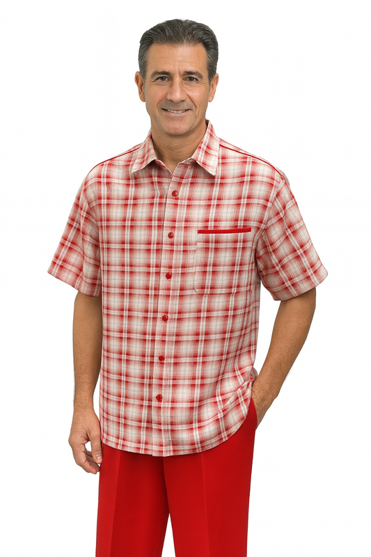 Suit in red/off white by Dreams by Zacchi – 2 Piece Leisure Outfit with Matching Shirt and Pant-$99
