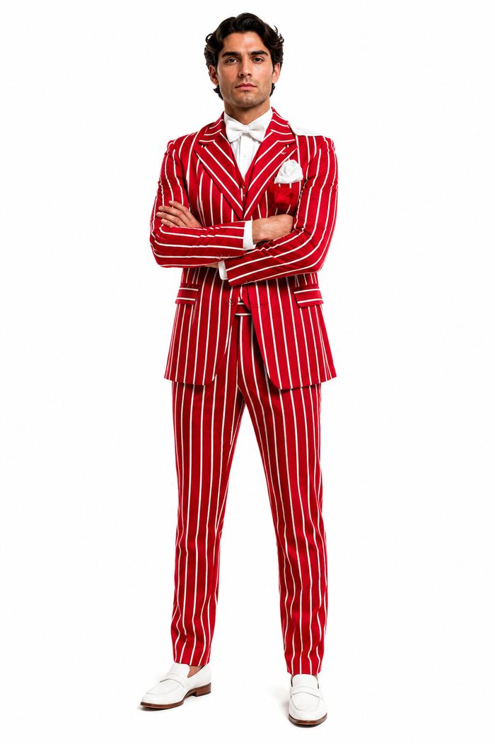 Red and White Pinstripe Zoot Suit - Gangster 1920s Pinstripe Suit - Mens  Fashion Suit