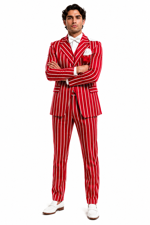 Light Red and White Pinstripe Zoot Suit - Gangster 1920s Pinstripe Suit - Mens  Fashion Suit