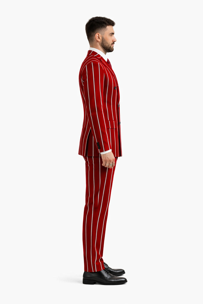 Burgundy Pinstripe Suit - Mens 1920s Gangster Pinstripe Suit - Lapel Chalk Pinstripe Red