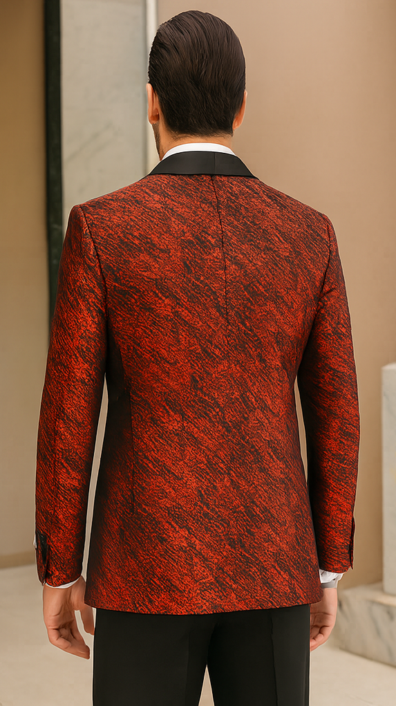 Red Double Breasted Rough Streak Pattern Satin Peak Lapel Stacy Adams Men's Jacket - 34 Short or Extra Small