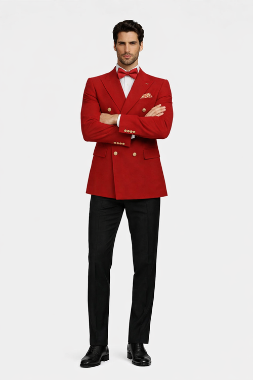 Red Double Breasted Sport Coat - Velvet Blazer