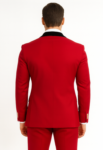 Red Double Breasted Tuxedo with Velvet Peak Lapel - Wedding - Prom 2026