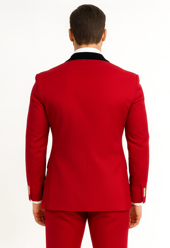 Red Double Breasted Tuxedo with Velvet Peak Lapel - Wedding - Prom 2025 - Coat Size 38