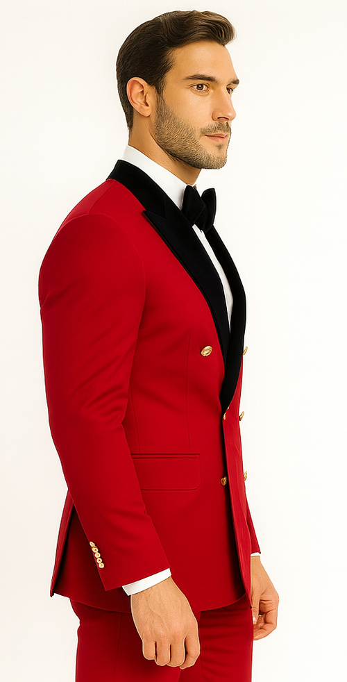 Red Double Breasted Tuxedo with Velvet Peak Lapel - Wedding - Prom 2026