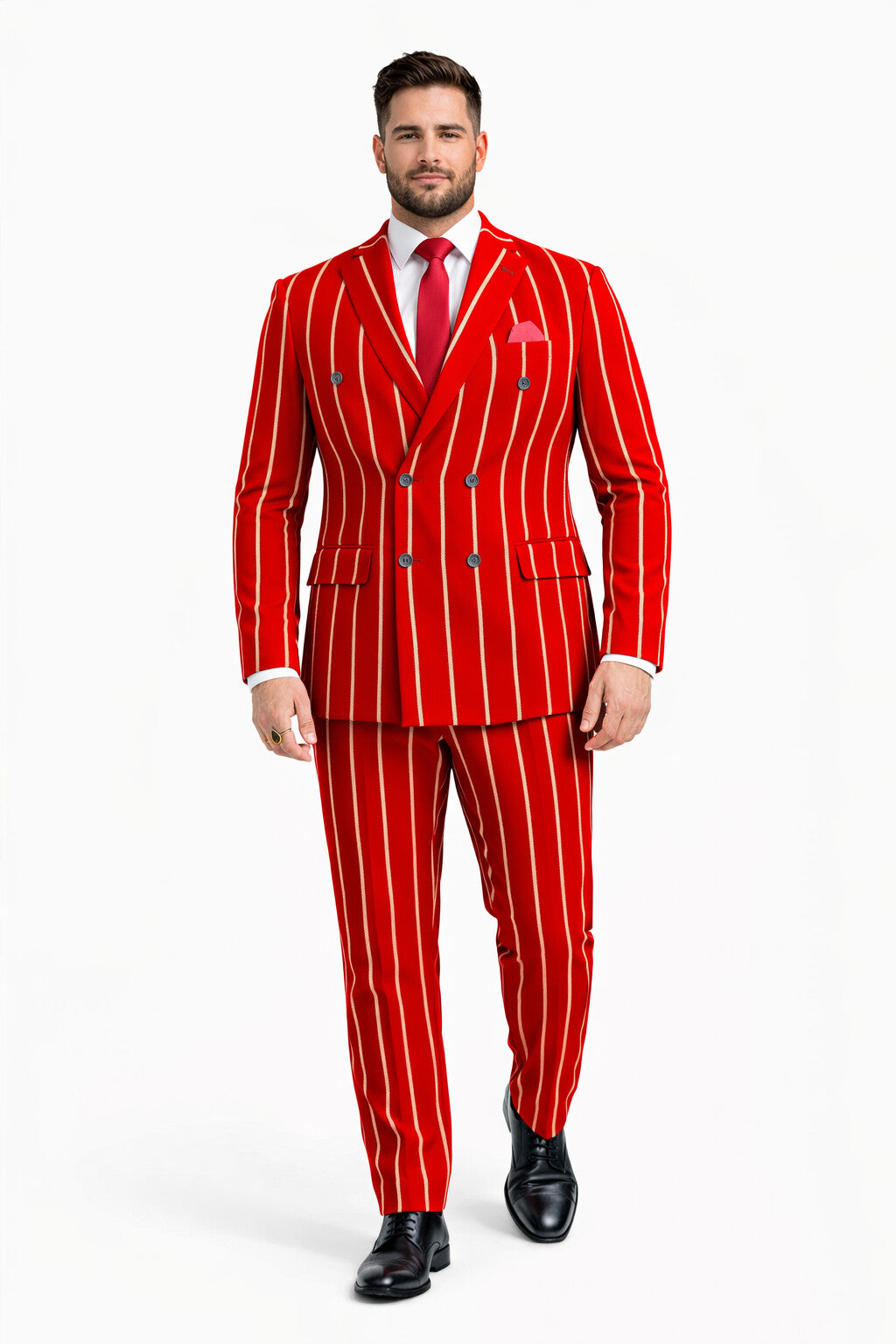 Burgundy Pinstripe Suit - Mens 1920s Gangster Pinstripe Suit - Lapel Chalk Pinstripe Red