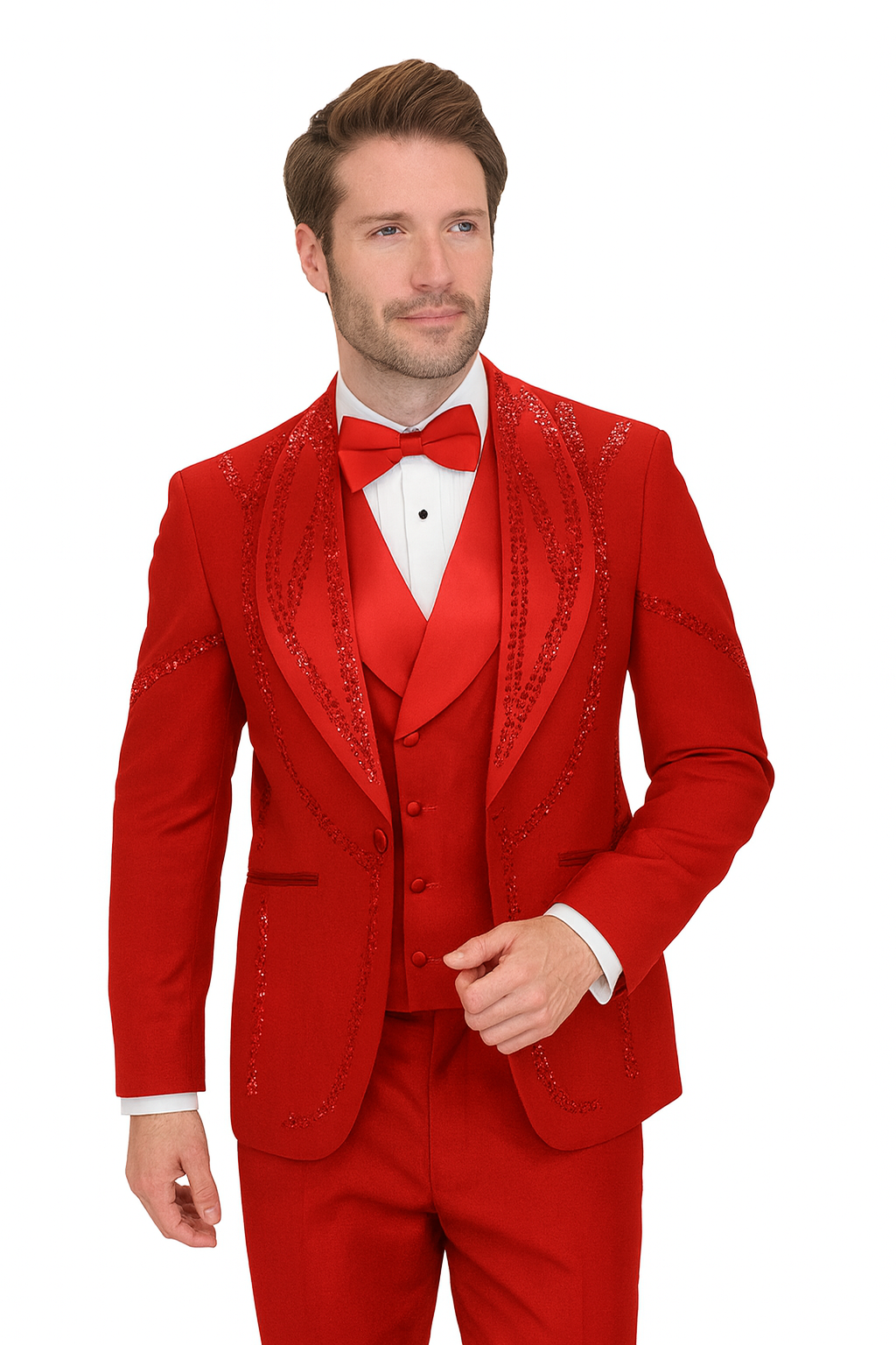 Italian Red Wool 3-Piece Modern Fit Tuxedo - 34 Short or Extra Small