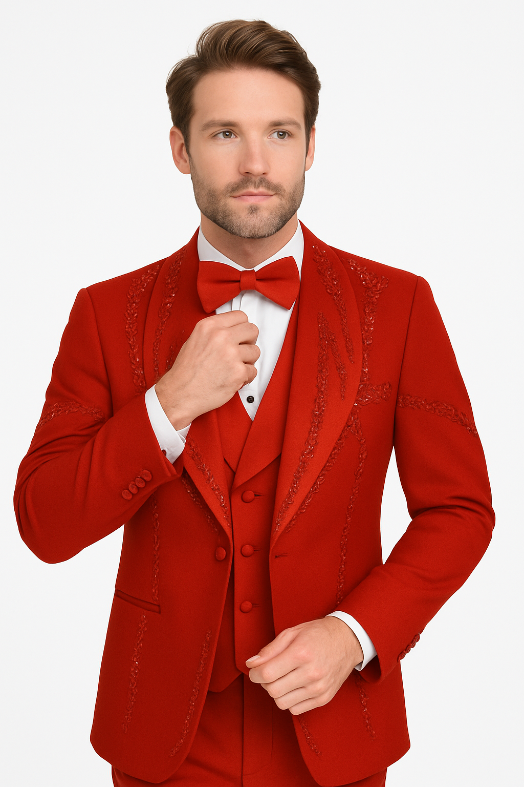 Italian Red Wool 3-Piece Modern Fit Tuxedo - 34 Short or Extra Small