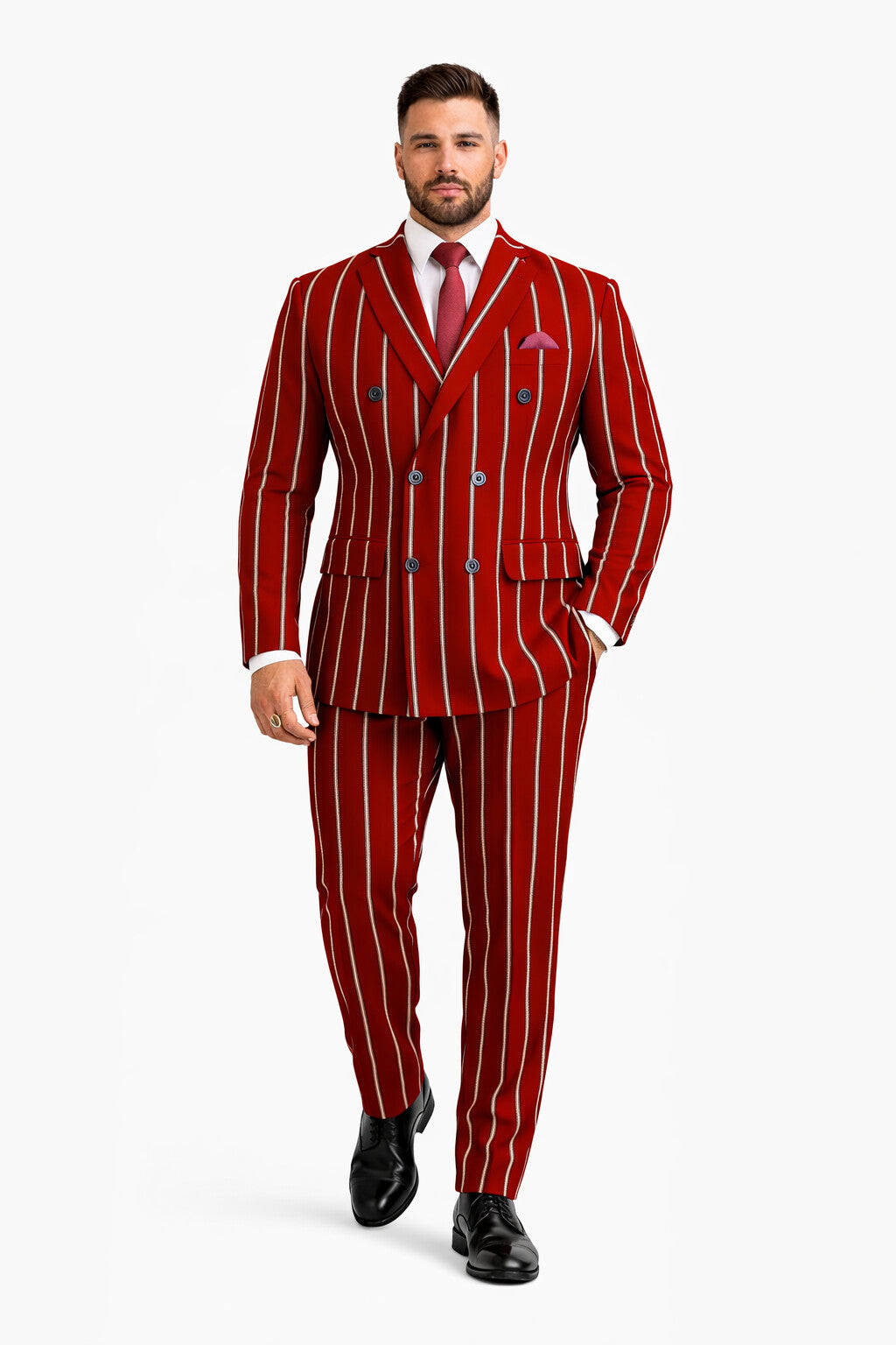 Burgundy Pinstripe Suit - Mens 1920s Gangster Pinstripe Suit - Lapel Chalk Pinstripe Red