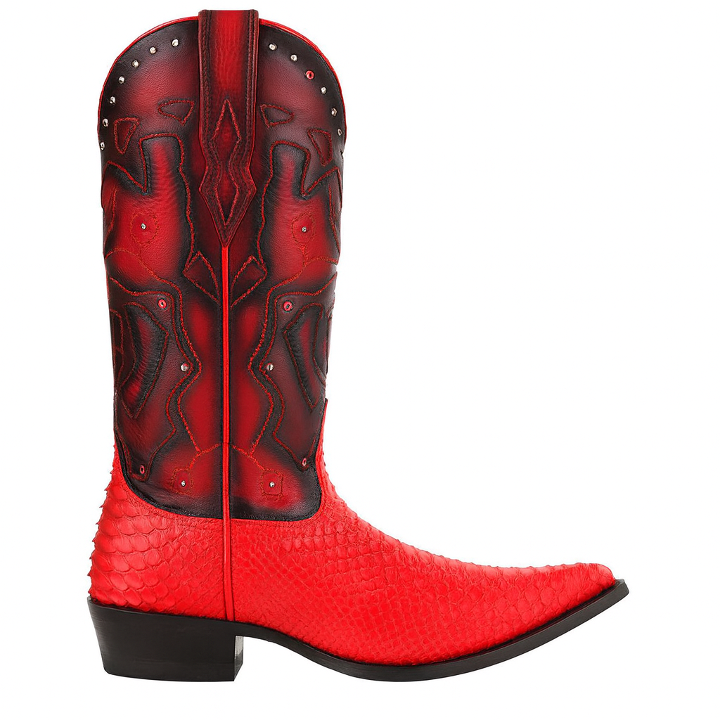Men's King Exotic Boots Genuine Python 3x Toe Red (495vf5712) - 6 E