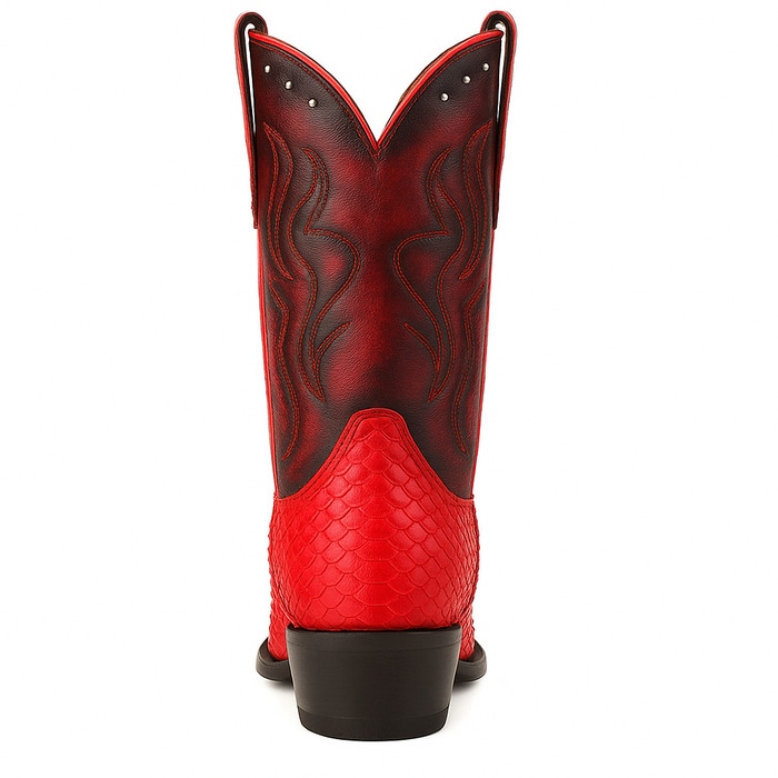 Men's King Exotic Boots Genuine Python 3x Toe Red (495vf5712)