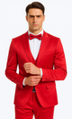 Stylish Red Satin 3 Piece Slim Fit Tazzio Men's Suit with Peak Lapel Jacket – Premium Formalwear
