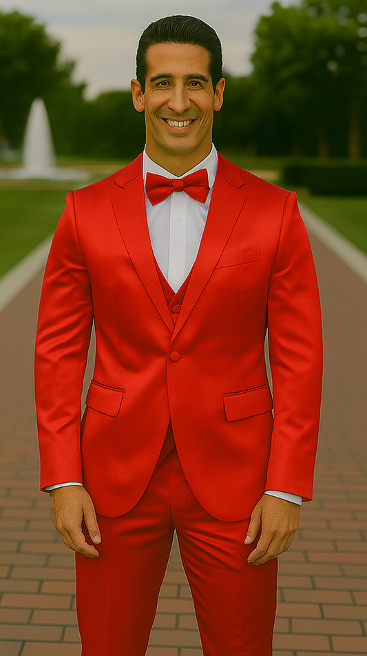 Red Satin Tuxedo Four Piece Set - Wedding - Prom