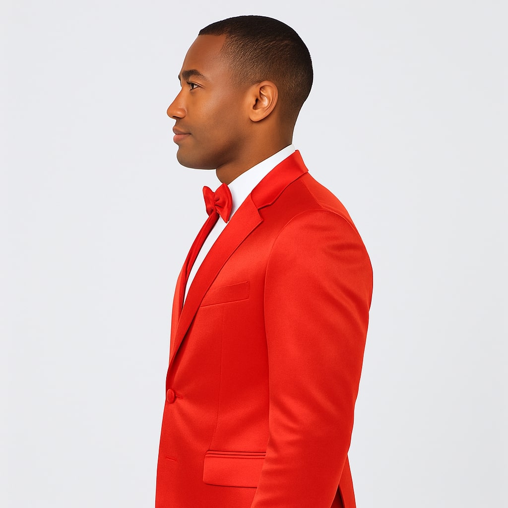 Red Satin Tuxedo Set â€“ 4-Piece Statement for Weddings & Proms - 34R Coat - 28 Waist
