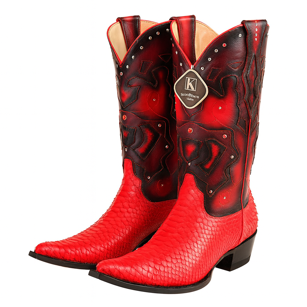 Men's King Exotic Boots Genuine Python 3x Toe Red (495vf5712) - 6 E