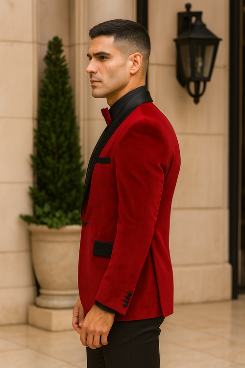 Red Velvet Tuxedo Jacket Slim Fit with Shawl Lapel - Wedding - Prom 2026