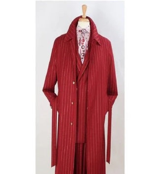 Mens Trench coat - Burgundy Red Wool Fabric Trench Coat