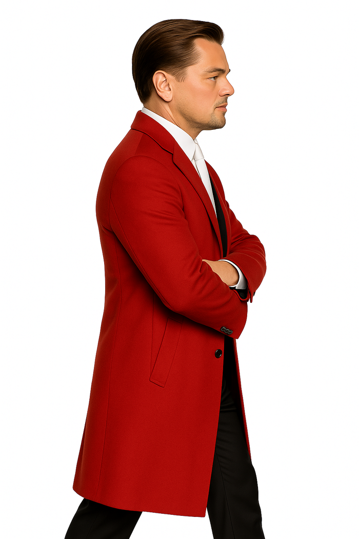 men's Three Buttons Red Wool Fabric Overcoat / Long men's Dress Topcoat - Winter coat $240