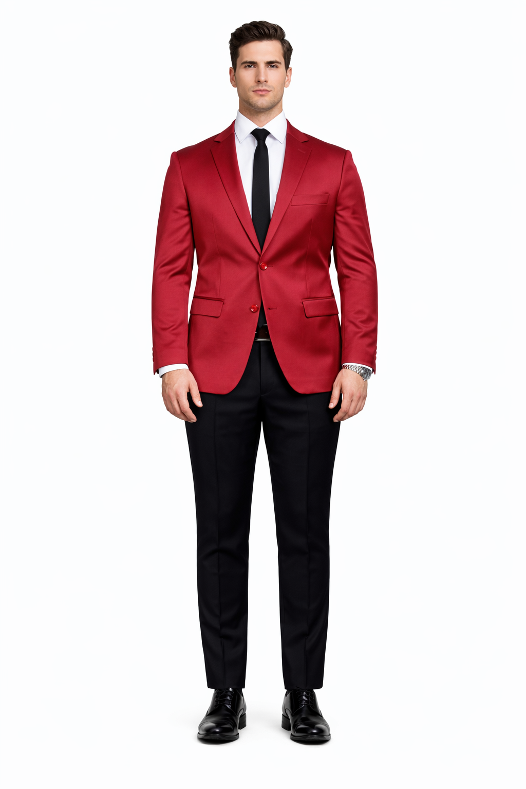 Men’s Slim Fit Red Satin Blazer – Elegant Two-Button Formal Suit Jacket for Weddings, in Red Color - Red