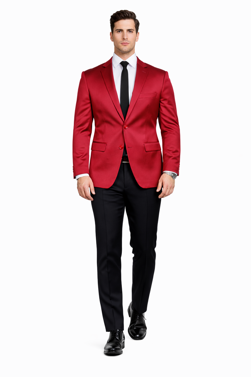 Men’s Slim Fit Red Satin Blazer – Elegant Two-Button Formal Suit Jacket for Weddings, in Red Color - Red