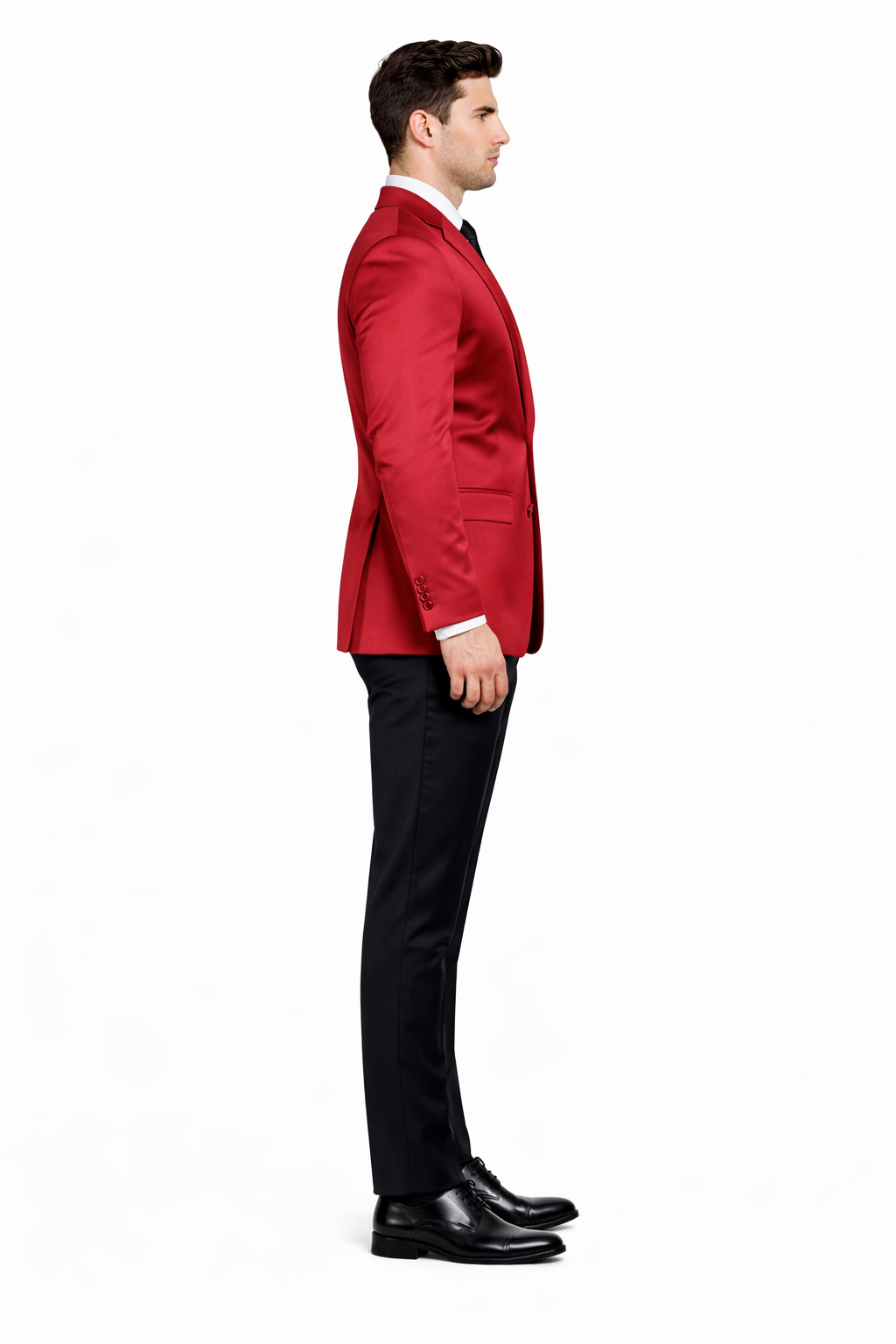 Men’s Slim Fit Red Satin Blazer – Elegant Two-Button Formal Suit Jacket for Weddings, in Red Color - Red