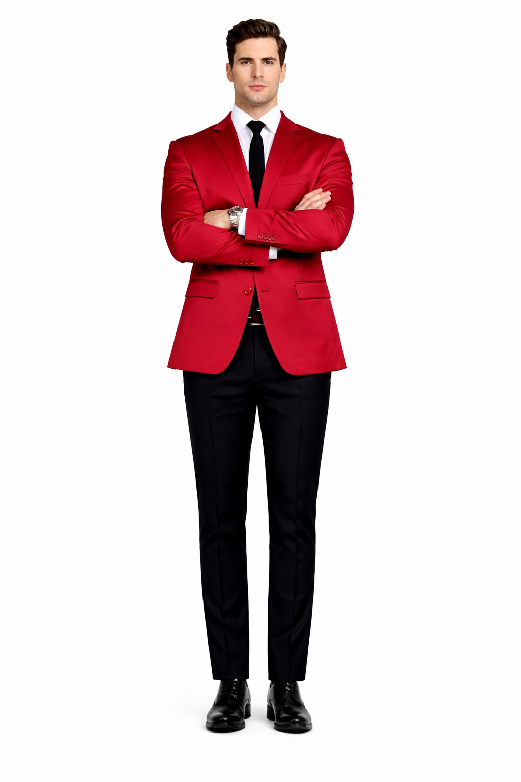 Men’s Slim Fit Red Satin Blazer – Elegant Two-Button Formal Suit Jacket for Weddings, in Red Color - Red