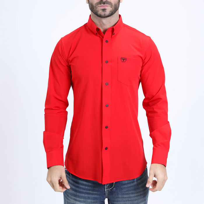 Mens Platini Single Pocket Modern Fit Shirts - Red
