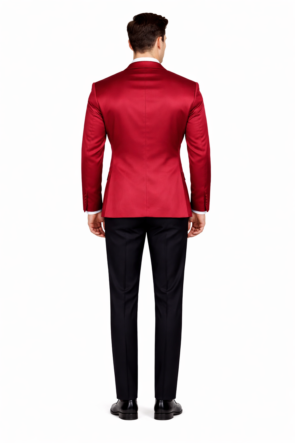 Men’s Slim Fit Red Satin Blazer – Elegant Two-Button Formal Suit Jacket for Weddings, in Red Color - Red